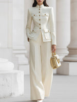 Christina - Eleganten kremni tailored suit set z zlatimi akcenti