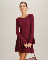 Vinska Rdeča A-Linija Mini Obleka z Ruffles