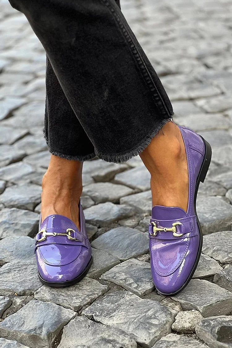 Moccasini patchwork vijolične barve s krožno konico in sponko