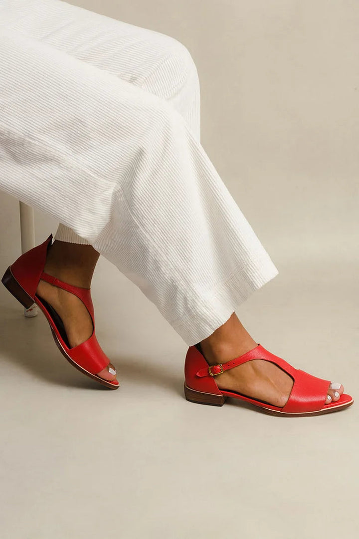 Sandali cut-out peep toe casual s konico in T-trakom