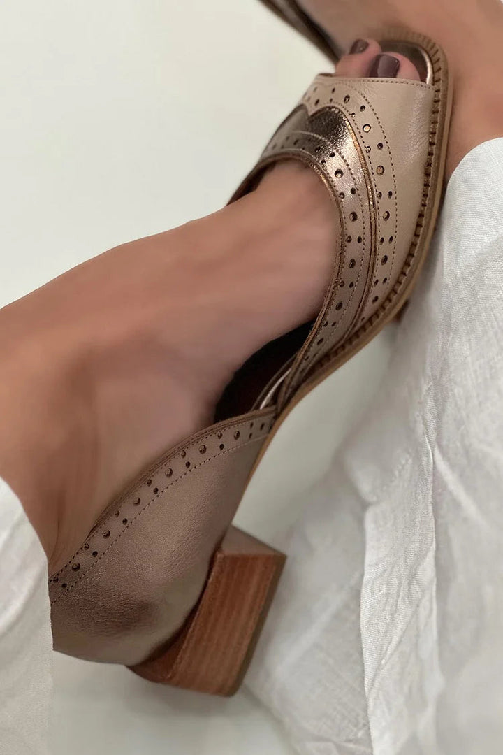 Nizki blokasti čevlji slip-on patchwork v kaki barvi s kvadratnim nosom