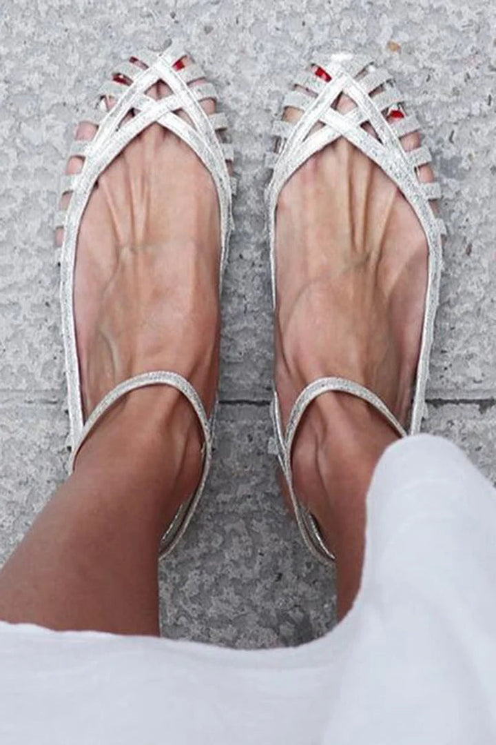 Sandali cut-out Argento s krožno konico in trakcem okoli gležnja