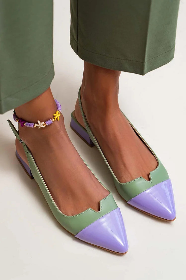 Balerinke slingback cut-out barvni blok s konico in sponko