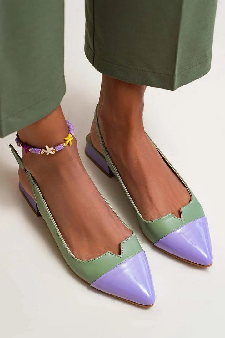 Balerinke slingback cut-out barvni blok s konico in sponko
