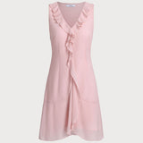 Roza Ruffles Brezrokavna Mini Obleka