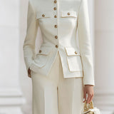 Christina - Eleganten kremni tailored suit set z zlatimi akcenti