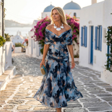 Xenia - Elegantna dolga obleka z V-izrezom