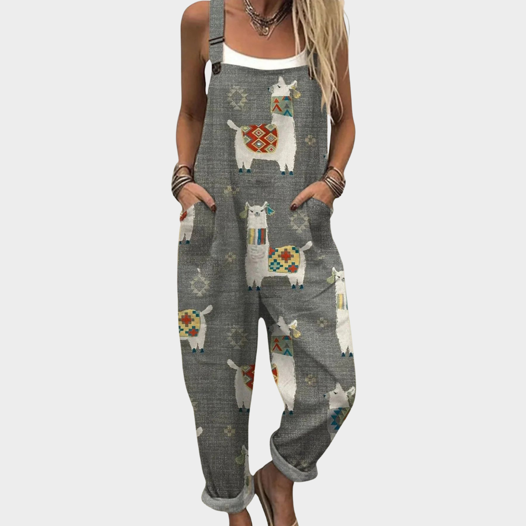 Udobna potiskana salopeta Alma Ljubljana, ženski jumpsuit s vzorcem, udoben in moderen za vsak dan.