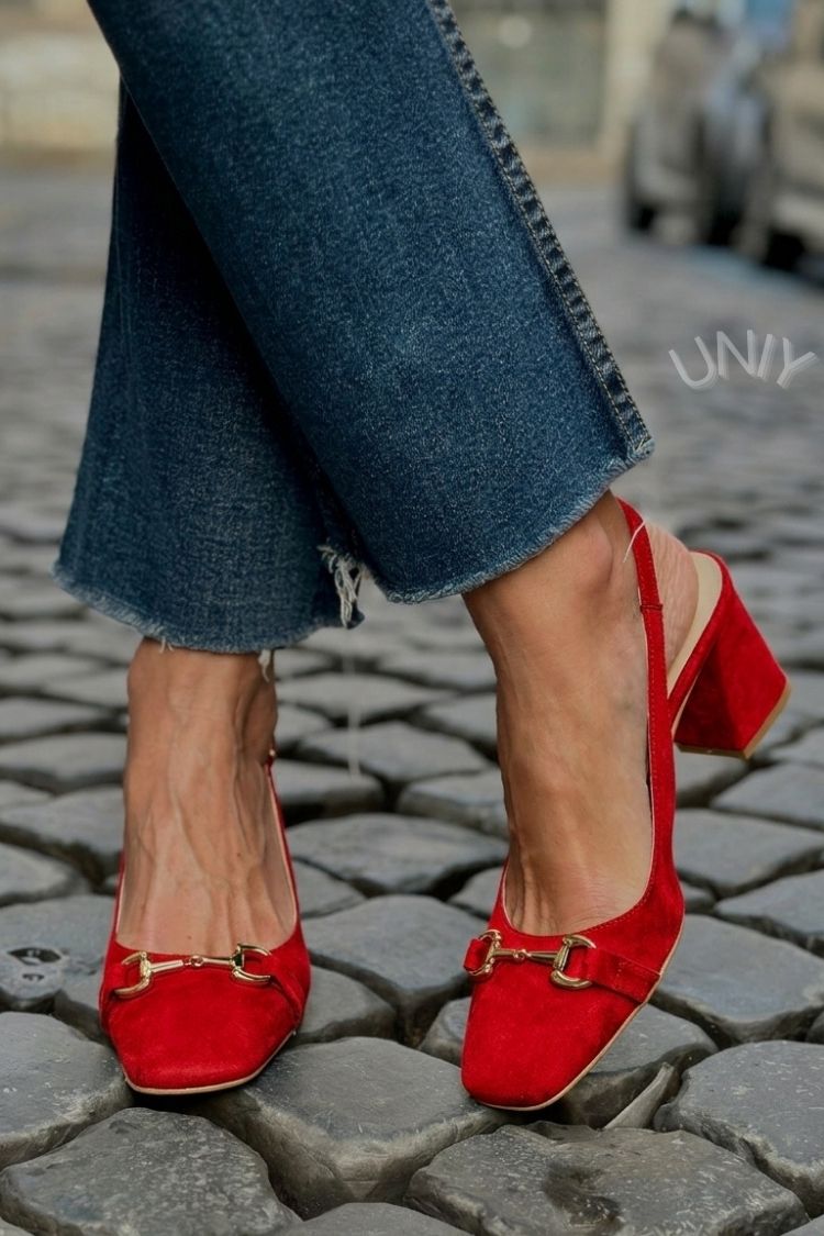Zeleni blok petni slingback čevlji iz semiša