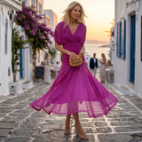 Xenia - Elegantna dolga obleka z V-izrezom