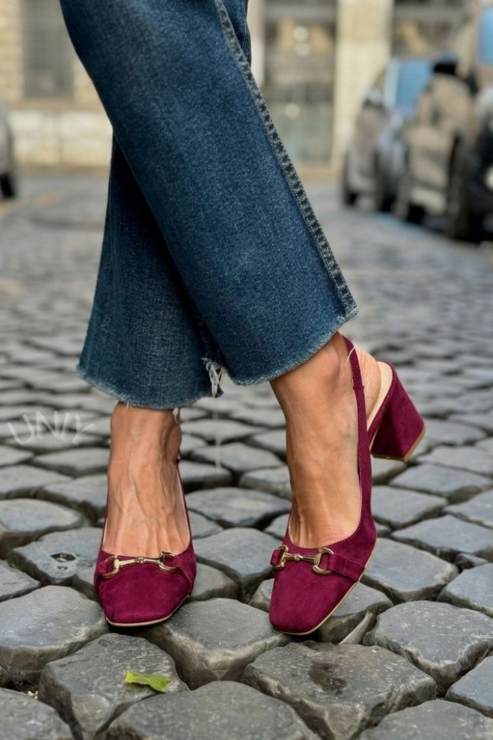 Zeleni blok petni slingback čevlji iz semiša