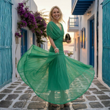Xenia - Elegantna dolga obleka z V-izrezom