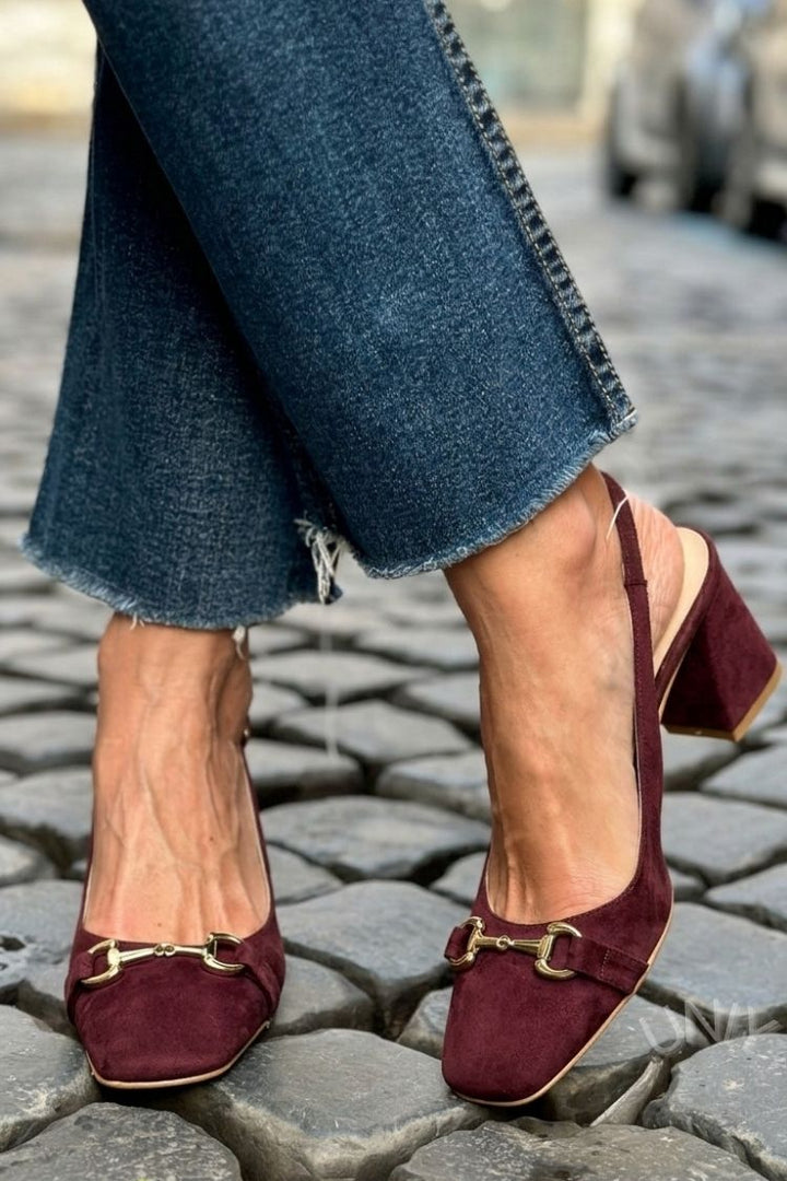 Zeleni blok petni slingback čevlji iz semiša