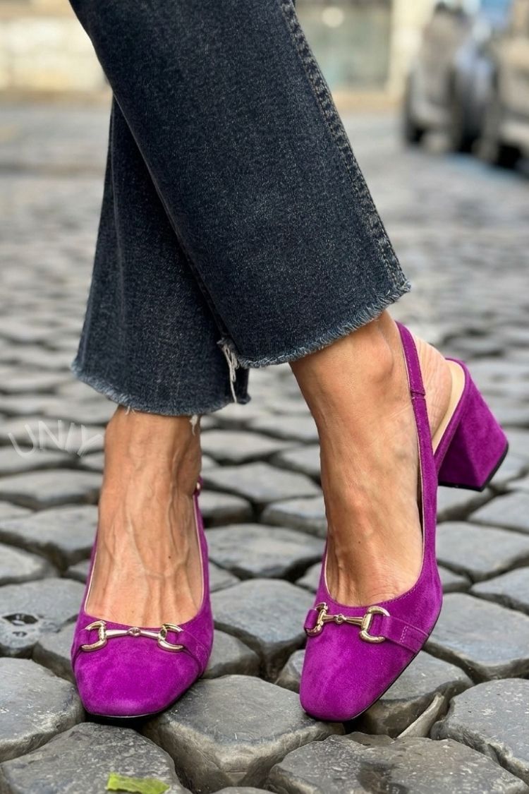 Zeleni blok petni slingback čevlji iz semiša