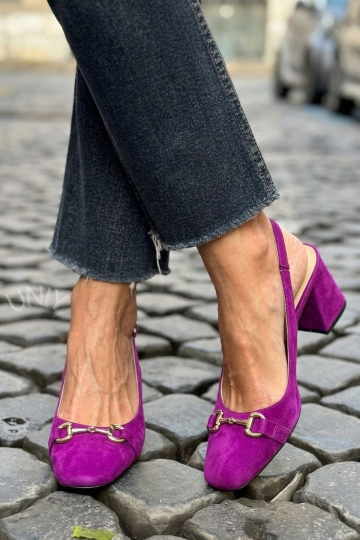 Zeleni blok petni slingback čevlji iz semiša