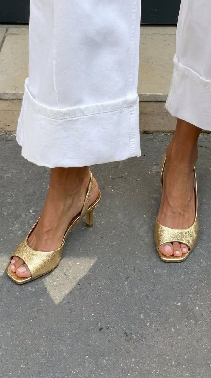 Tacchi kitten slingback peep toe metalizirani Zlati