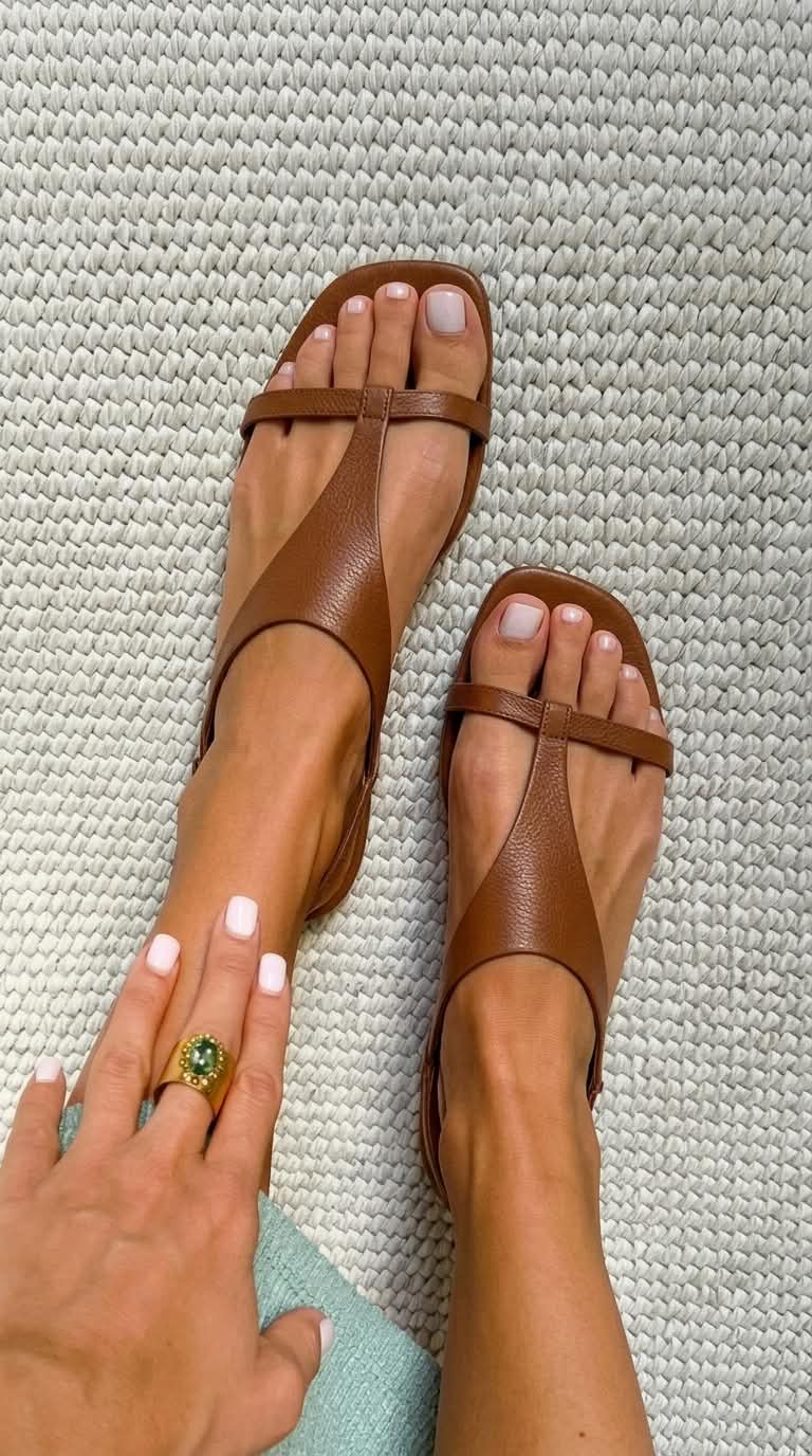 Nizki slingback sandali v barvi konjaka s kvadratnim nosom iz usnja