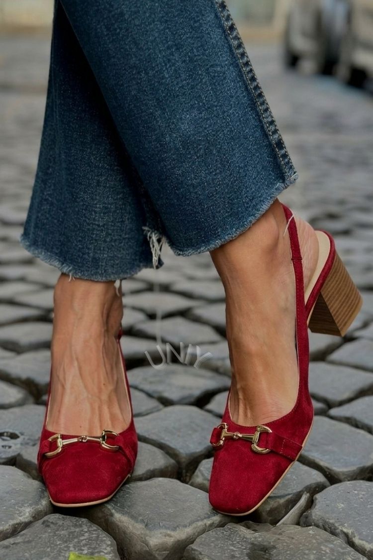 Zeleni blok petni slingback čevlji iz semiša