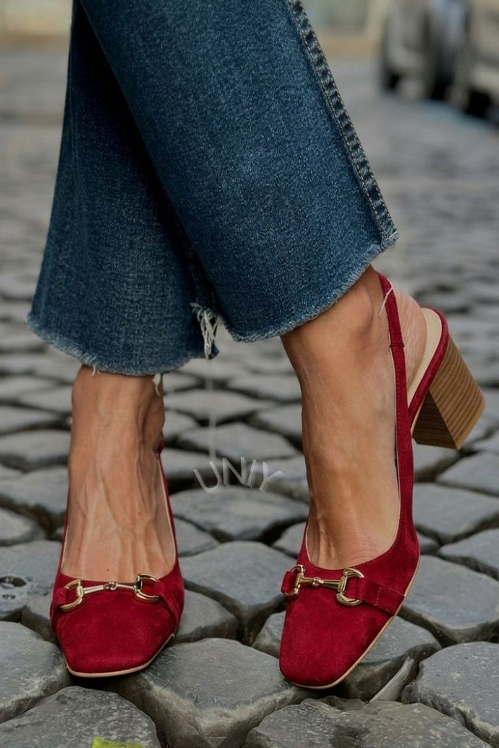 Zeleni blok petni slingback čevlji iz semiša