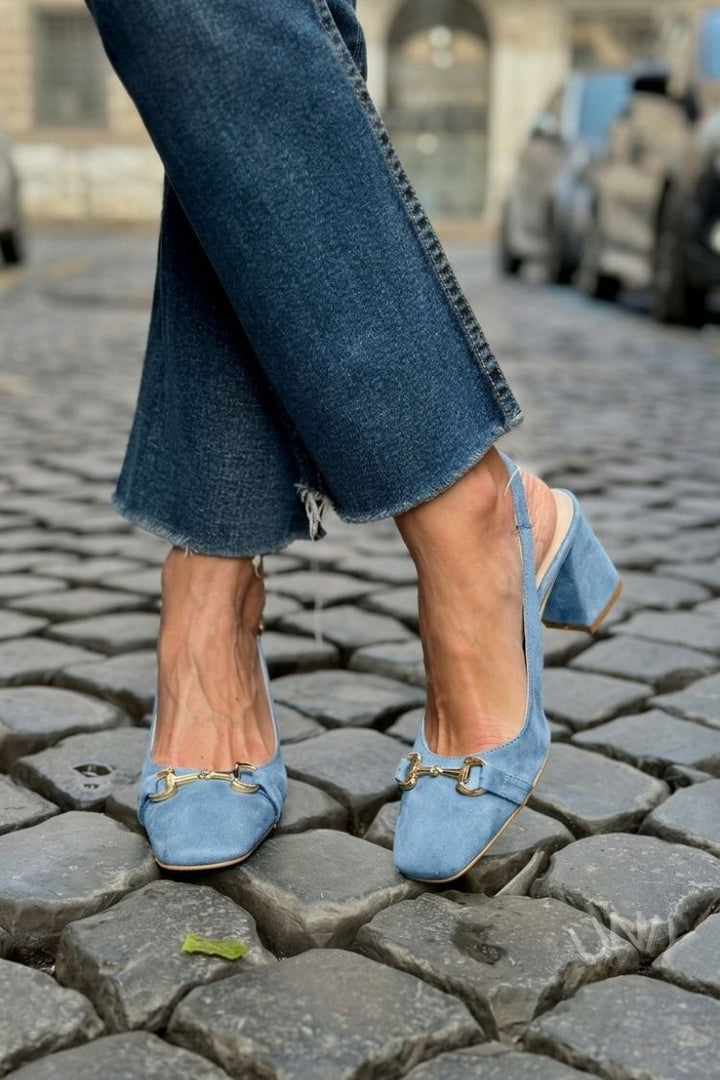 Zeleni blok petni slingback čevlji iz semiša