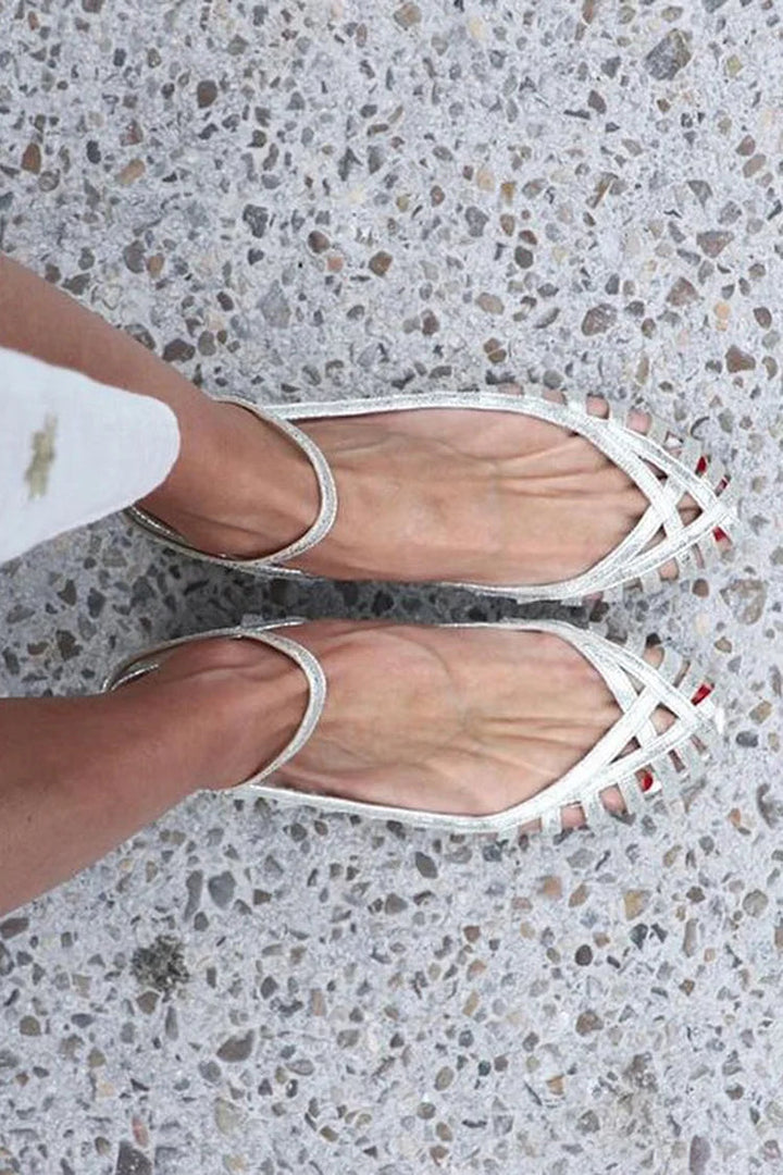 Sandali cut-out Argento s krožno konico in trakcem okoli gležnja