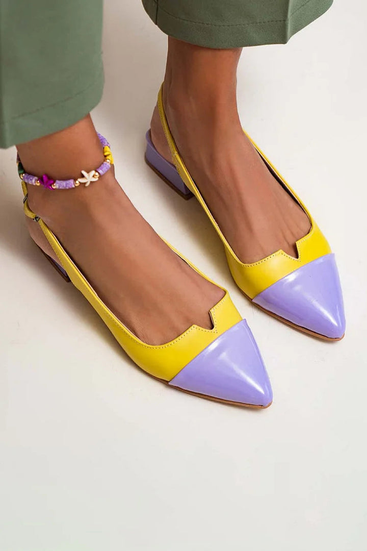 Balerinke slingback cut-out barvni blok s konico in sponko