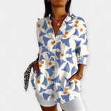Bluza z Gumbi in Cvetnim Dizajnom