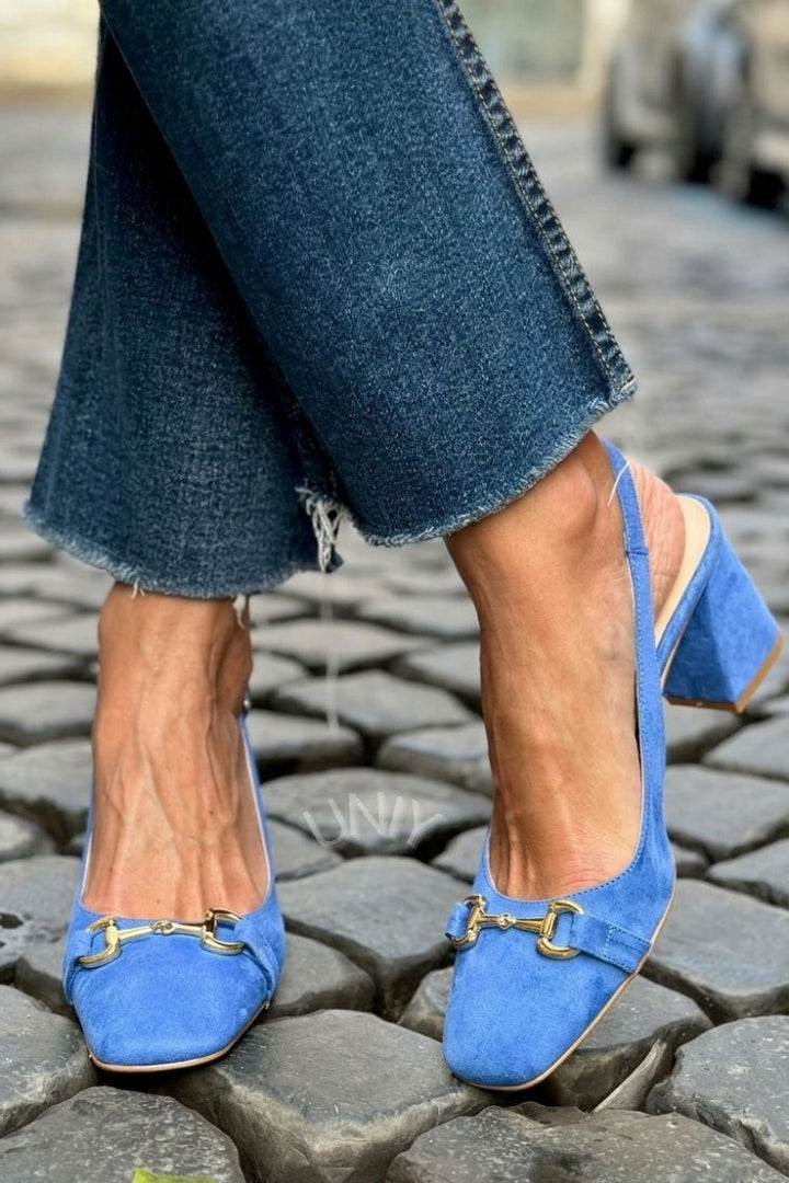 Zeleni blok petni slingback čevlji iz semiša