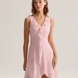 Roza Ruffles Brezrokavna Mini Obleka
