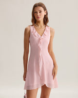 Roza Ruffles Brezrokavna Mini Obleka