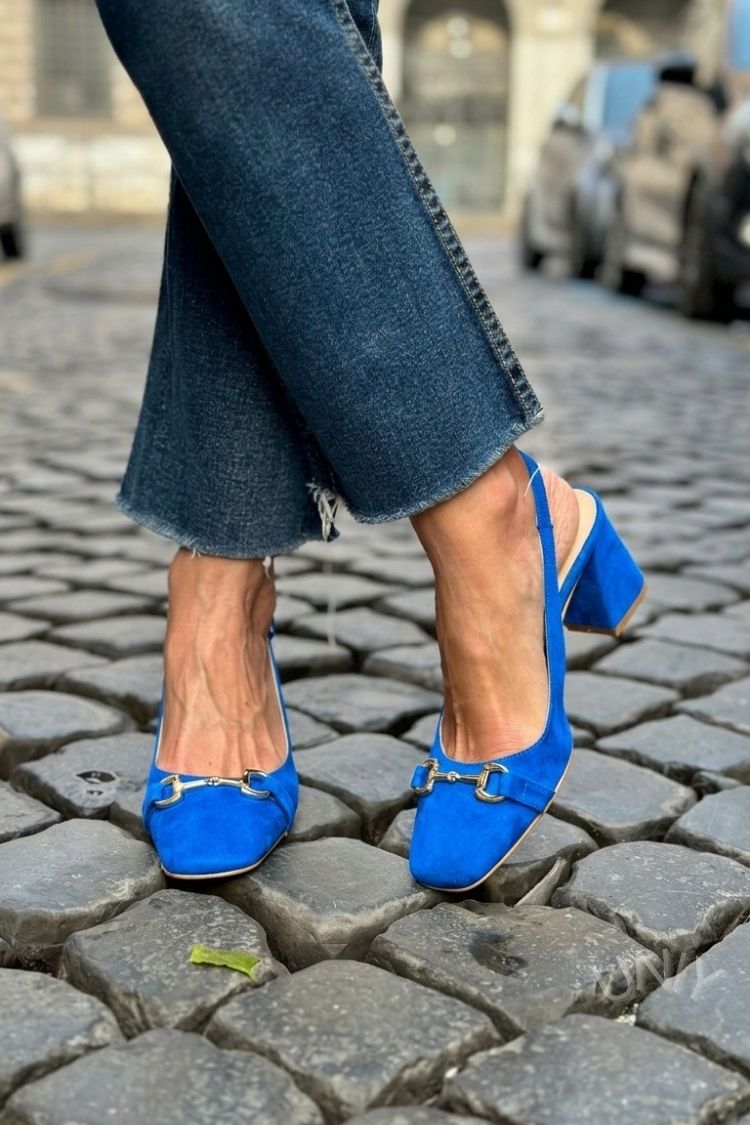 Zeleni blok petni slingback čevlji iz semiša