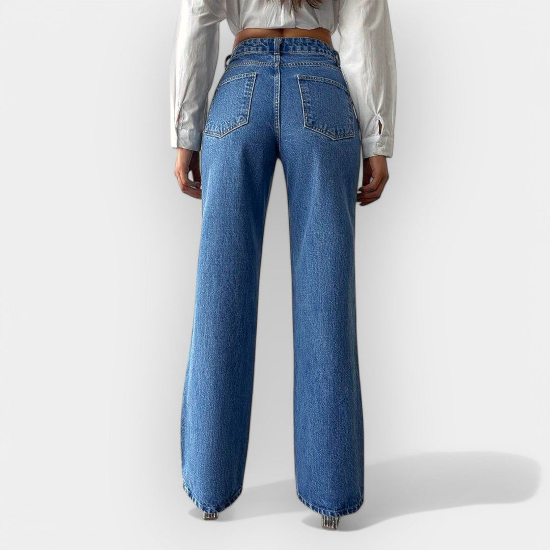 Jeans z Visokim Pasom in Širokim Krojem
