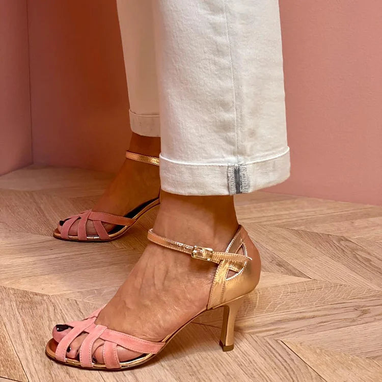 Čevlji s peto cut-out peep toe barvni blok