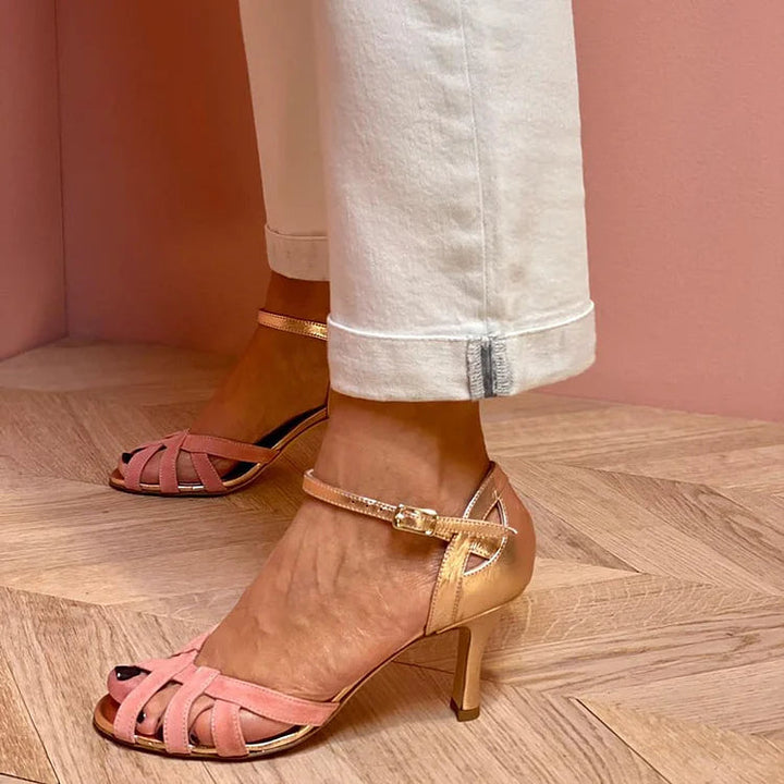 Čevlji s peto cut-out peep toe barvni blok