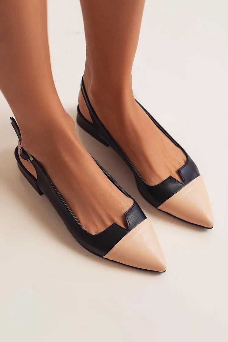 Balerinke slingback cut-out barvni blok s konico in sponko