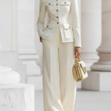 Christina - Eleganten kremni tailored suit set z zlatimi akcenti