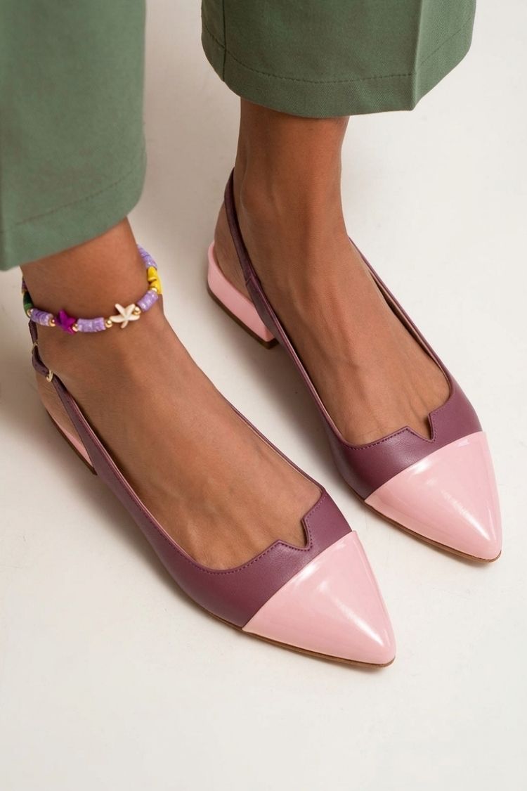 Balerinke slingback cut-out barvni blok s konico in sponko