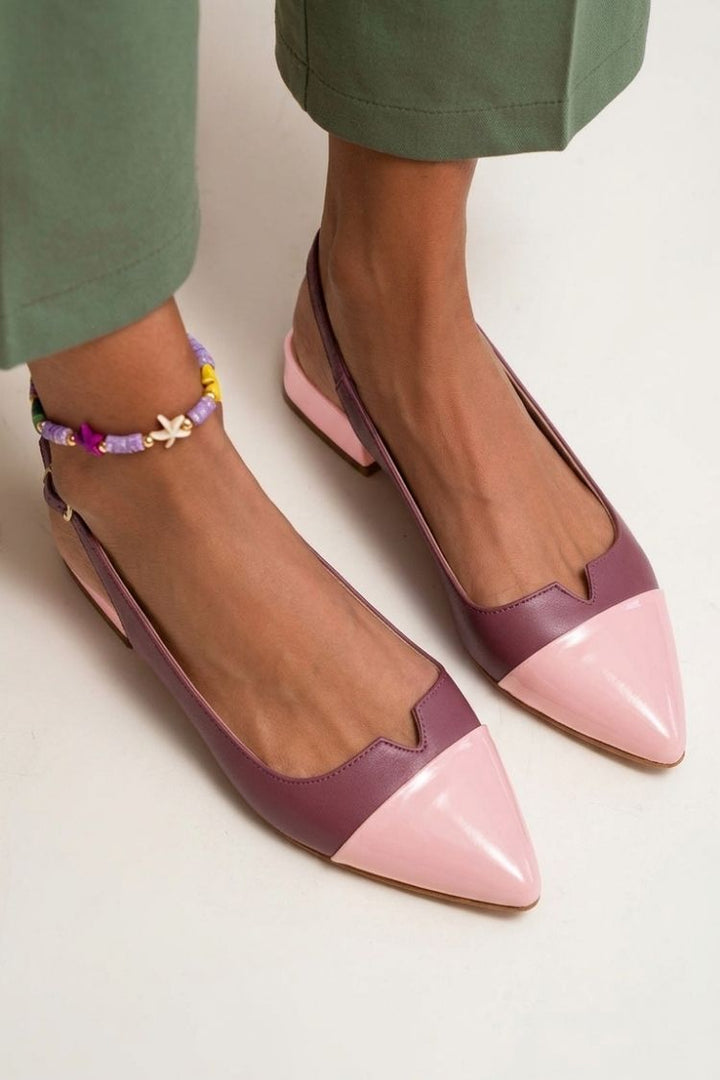Balerinke slingback cut-out barvni blok s konico in sponko