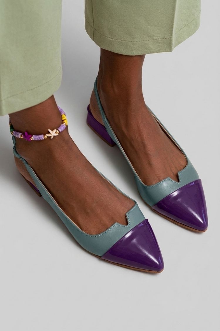 Balerinke slingback cut-out barvni blok s konico in sponko