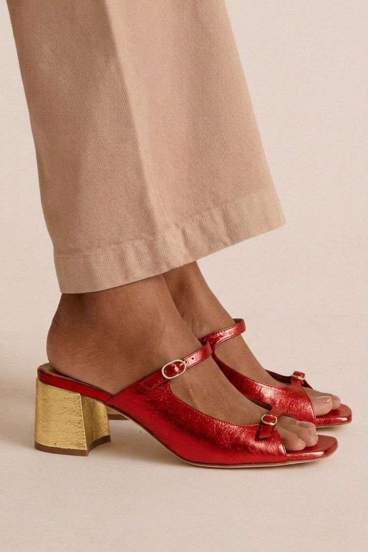 Široki petni slingback cut-out barvni blok Zlata