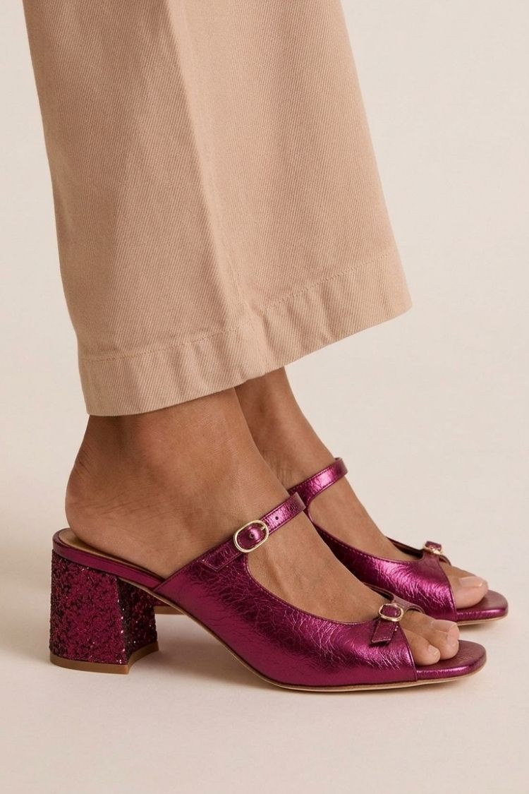 Široki petni slingback cut-out barvni blok Zlata