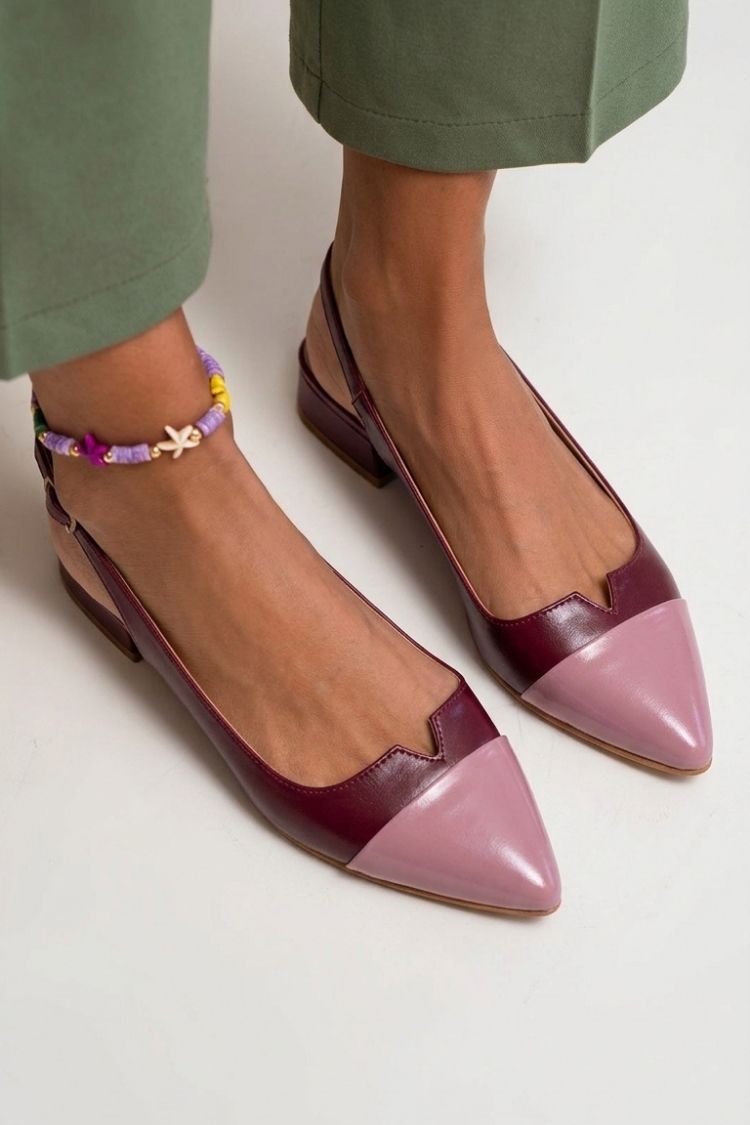 Balerinke slingback cut-out barvni blok s konico in sponko