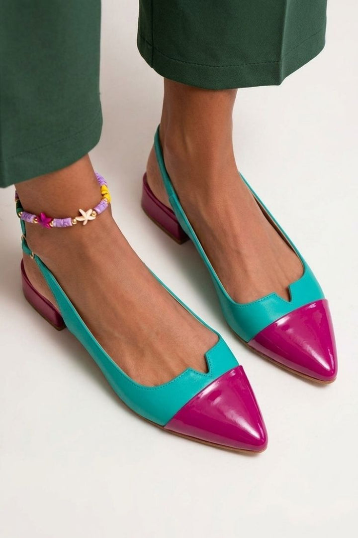 Balerinke slingback cut-out barvni blok s konico in sponko
