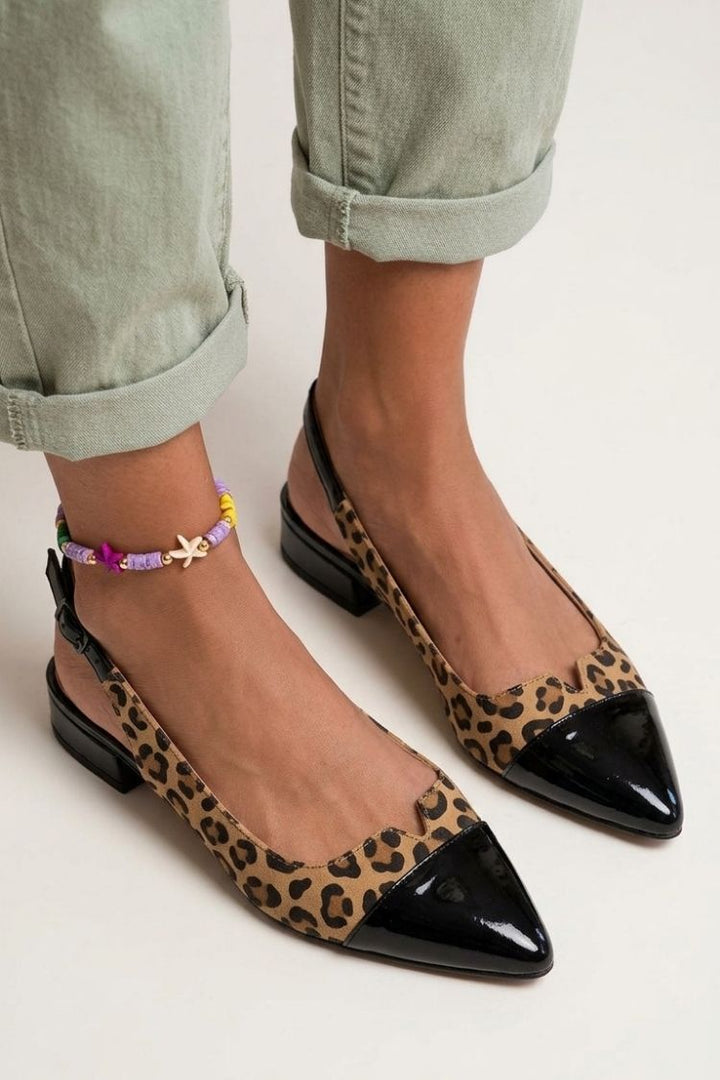 Balerinke slingback cut-out barvni blok s konico in sponko