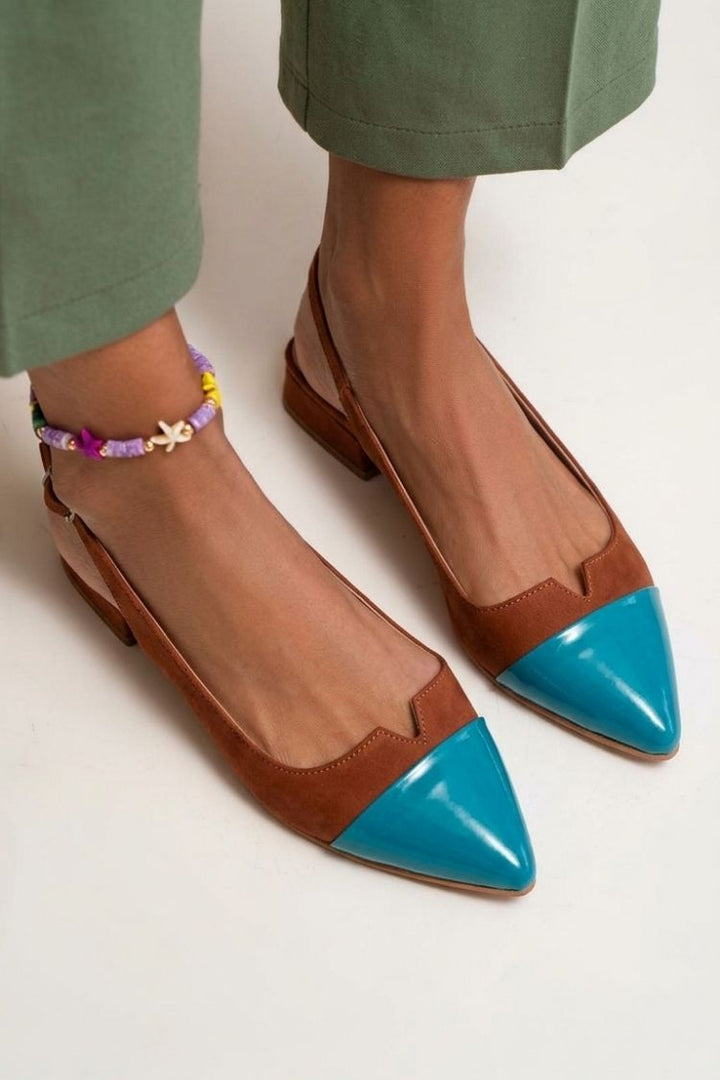 Balerinke slingback cut-out barvni blok s konico in sponko
