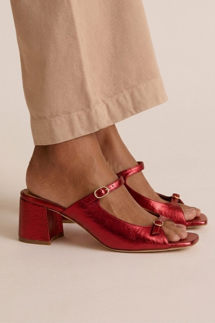 Široki petni slingback cut-out barvni blok Zlata