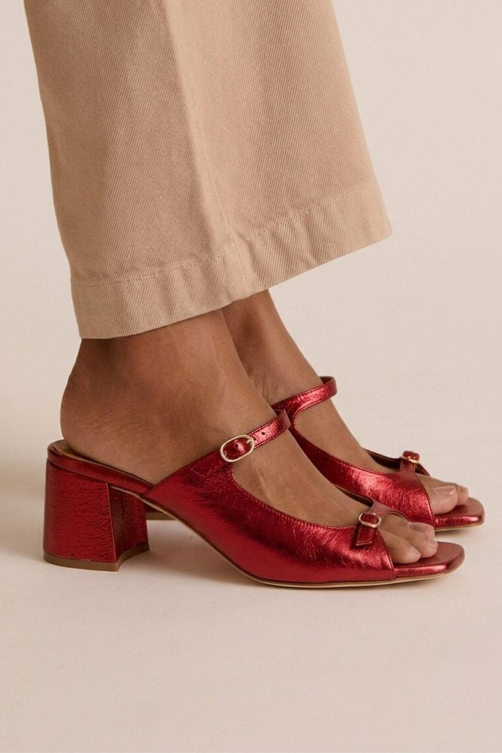 Široki petni slingback cut-out barvni blok Zlata