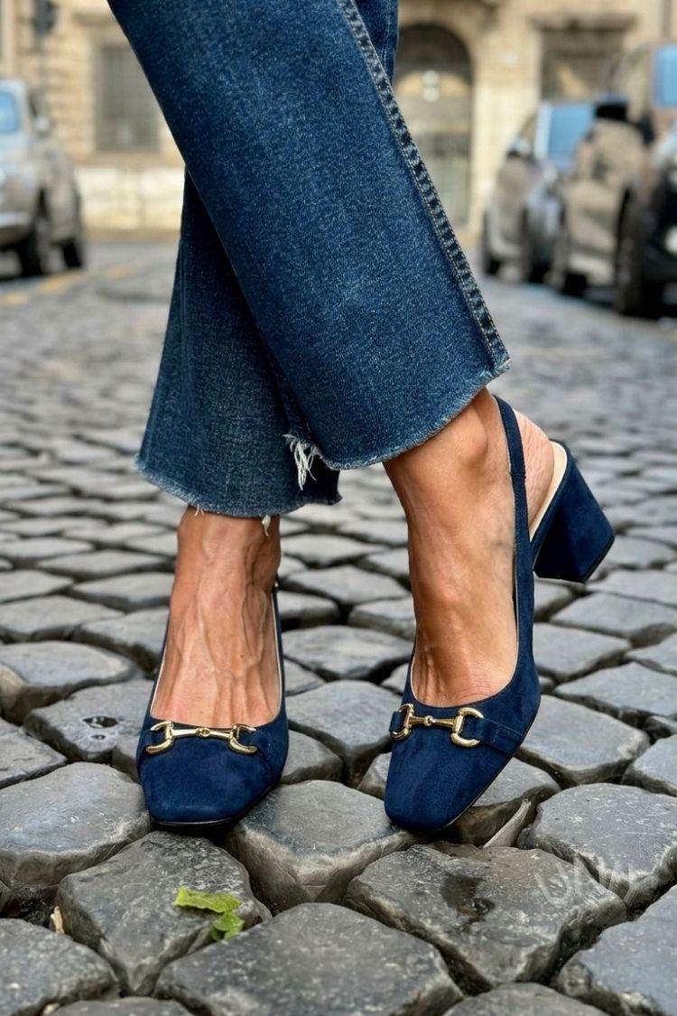 Zeleni blok petni slingback čevlji iz semiša