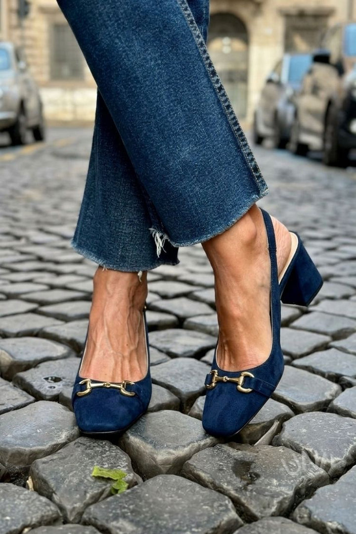 Zeleni blok petni slingback čevlji iz semiša