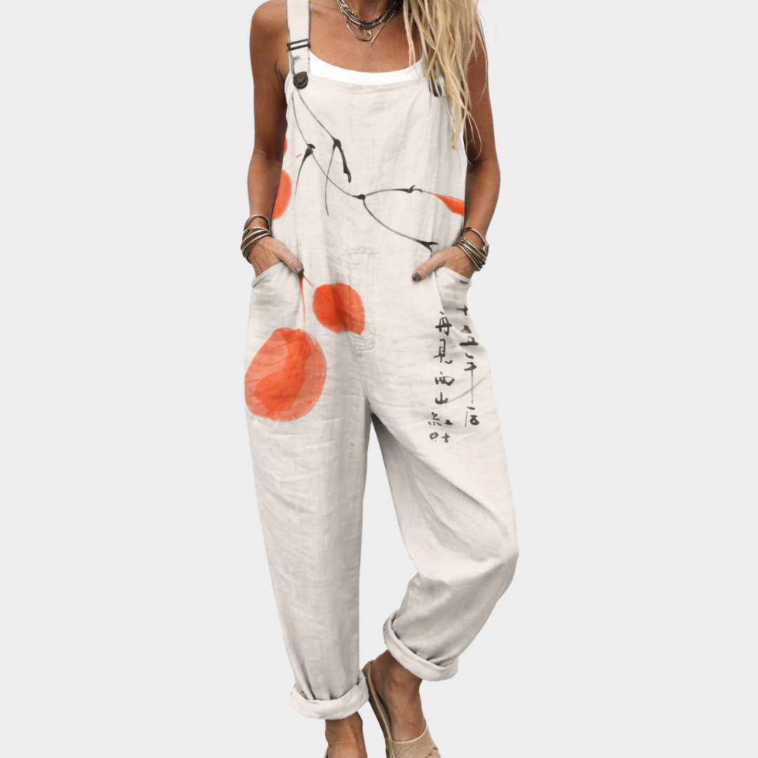 Udobna potiskana salopeta Alma Ljubljana, ženska jumpsuit s sproščenim krojem in modnim vzorcem, primerna za vsak dan.